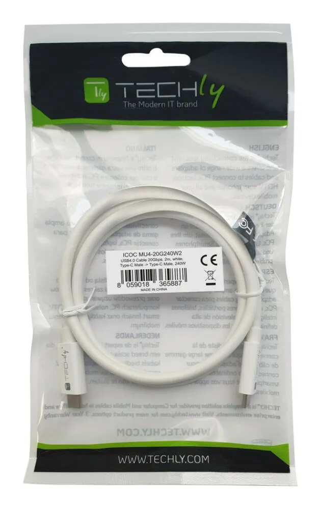 Techly ICOC-MU4-20G240W2 USB C to USB C (2 m) USB Kablosu Thumbnail 2