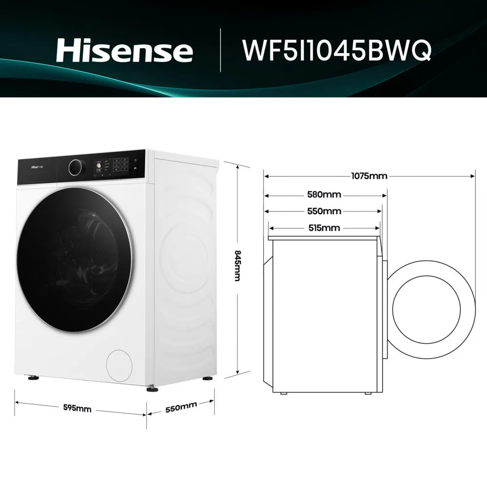Hisense WF5I1045BWQ 20015295 10.5 kg 1400 Devir Çamaşır Makinesi Thumbnail 1