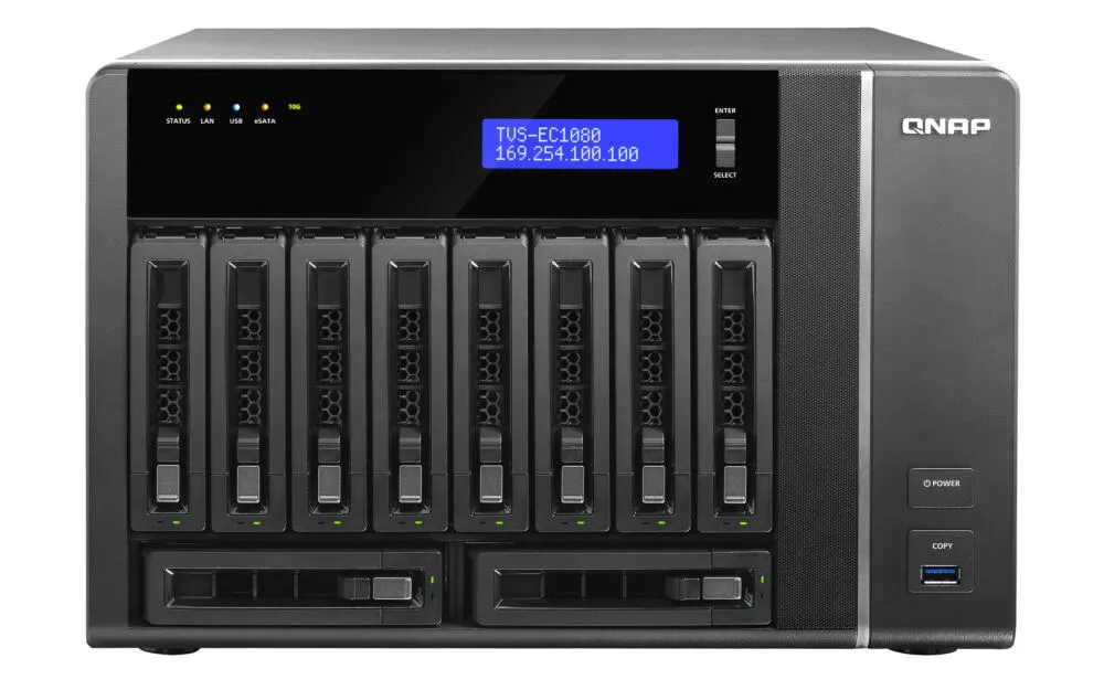 QNAP TVS-EC1080 NAS Dikey (Tower) Intel® Xeon® E3-1245V3 8 GB DDR3 30 TB HDD QNAP Turbo System Siyah