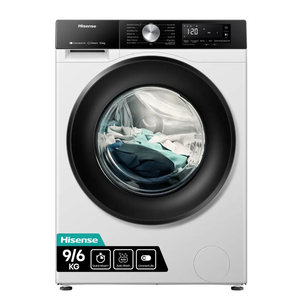 Hisense WD3S9043BW3 çamaşır kurutma makinesi Solo Önden yüklemeli Beyaz Kurutmalı Çamaşır Makinesi