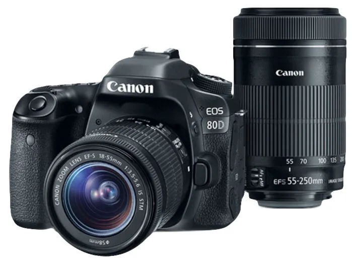 Canon EOS 80D + EF-S 18-55mm + 55-250mm IS USM SLR Fotoğraf Makinesi Kiti 24,2 MP CMOS 6000 x 4000 Piksel Siyah Digital Kame