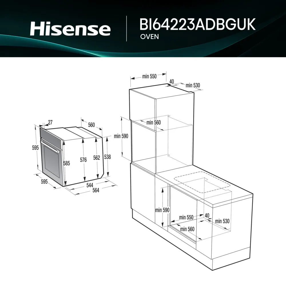 Hisense BI64223ADBGUK 77 Litre Ankastre Fırın Thumbnail 6