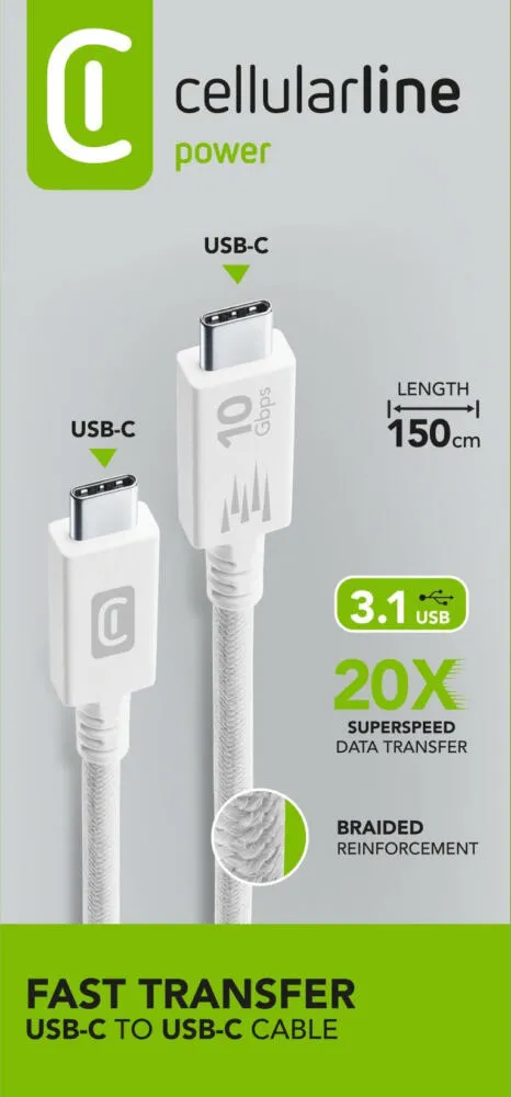 Cellularline 8018080477218 USBDATA31C2C1MW USB C to USB C (1,5 m) USB Kablosu Thumbnail 2
