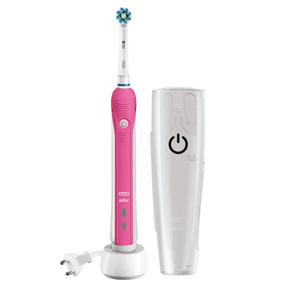Oral-B PRO 80271854 elektrikli diş fırçası Yetişkin Döner-titreşimli diş fırçası Pembe, Beyaz Şarjlı Diş Fırçaları