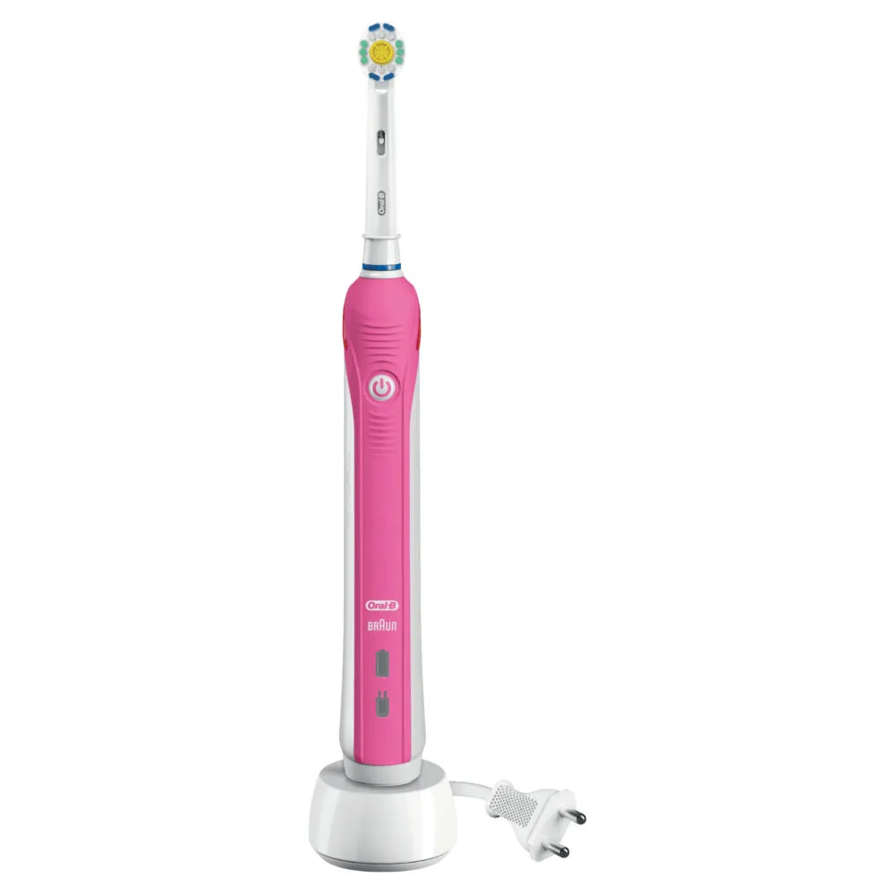 Oral-B PRO 80278715 elektrikli diş fırçası Yetişkin Döner-titreşimli diş fırçası Pembe, Beyaz Şarjlı Diş Fırçaları