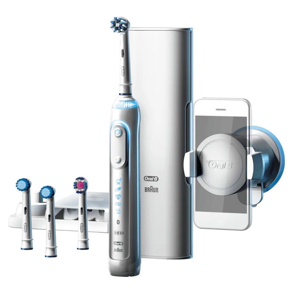Oral-B Genius 80284410 elektrikli diş fırçası Yetişkin Döner-titreşimli diş fırçası Beyaz, Gümüş Şarjlı Diş Fırçaları