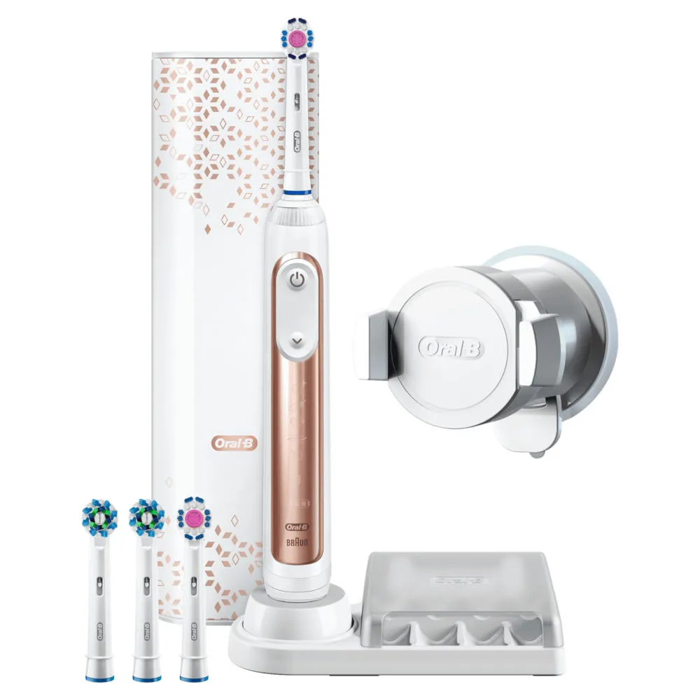 Oral-B Genius 80296609 elektrikli diş fırçası Yetişkin Döner-titreşimli diş fırçası Pembe Altın Rengi, Beyaz Şarjlı Diş Fırçaları