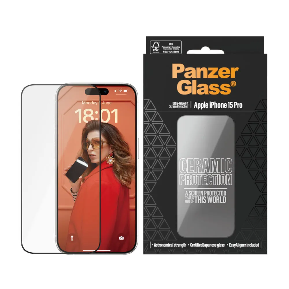 PanzerGlass® Ceramic Screen Protector iPhone 15 Pro | Ultra-Wide Fit w. EasyAligner 2838 Thumbnail 2