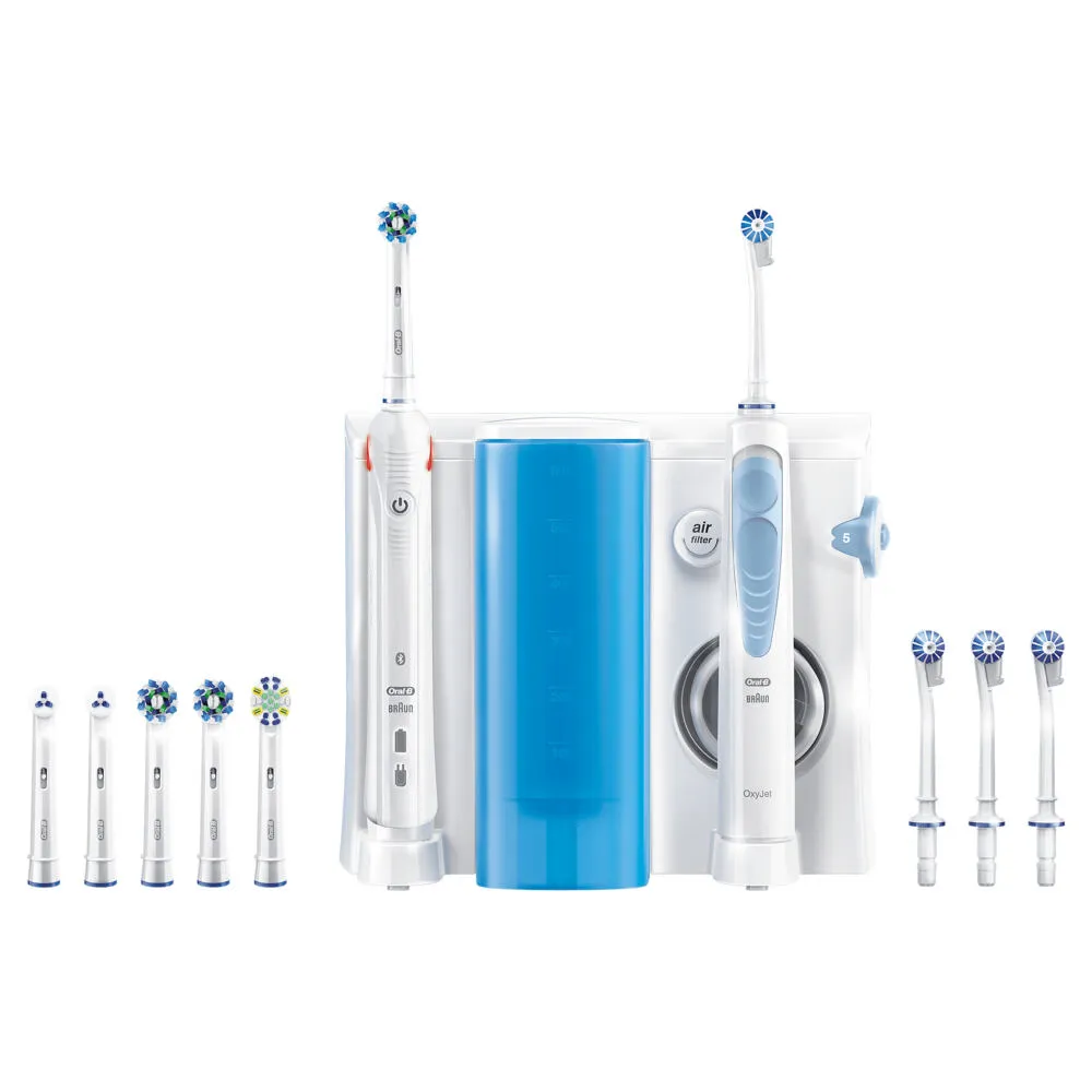Oral-B Smart 5000 + Oxyjet Yetişkin Döner-titreşimli diş fırçası Mavi, Beyaz Şarjlı Diş Fırçaları