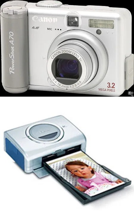 Canon PowerShot A70 Camera & CP-200 Foto Printer 1/2.7" 3,2 MP CCD 2048 x 1536 Piksel Digital Kame