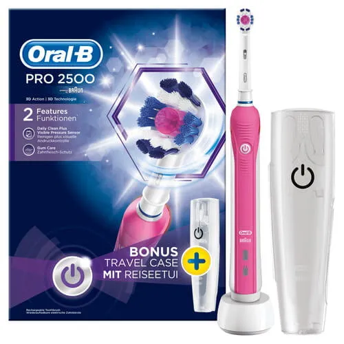 Oral-B PRO 80328401 elektrikli diş fırçası Yetişkin Döner-titreşimli diş fırçası Pembe, Beyaz Şarjlı Diş Fırçaları