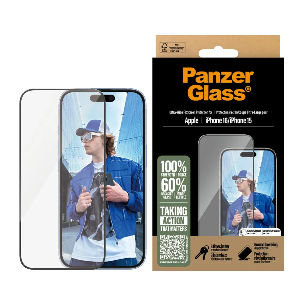 PanzerGlass® Screen Protector iPhone 16 | 15 | Ultra-Wide Fit 2861CA Thumbnail 1