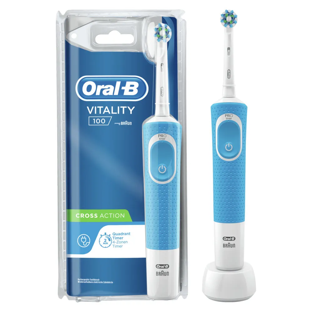 Oral-B Vitality 80333729 elektrikli diş fırçası Yetişkin Döner-titreşimli diş fırçası Mavi, Kırmızı Şarjlı Diş Fırçaları
