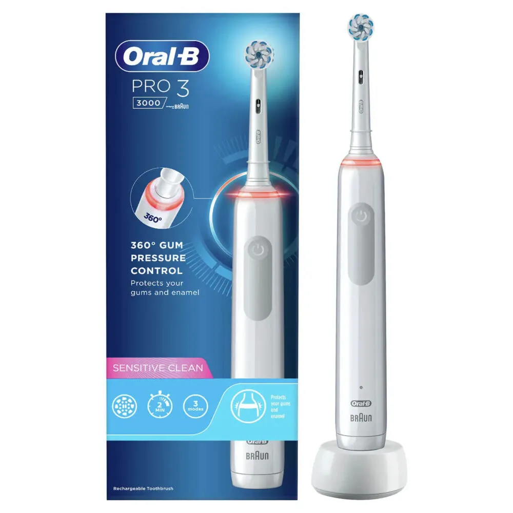 Oral-B Pro Sensitive Clean Pro 3 Yetişkin Döner-titreşimli diş fırçası Beyaz Thumbnail 1