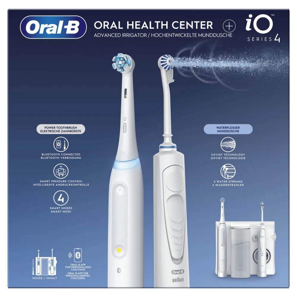 Oral-B iO4 & OxyJet Yetişkin Döner-titreşimli diş fırçası Beyaz Şarjlı Diş Fırçaları
