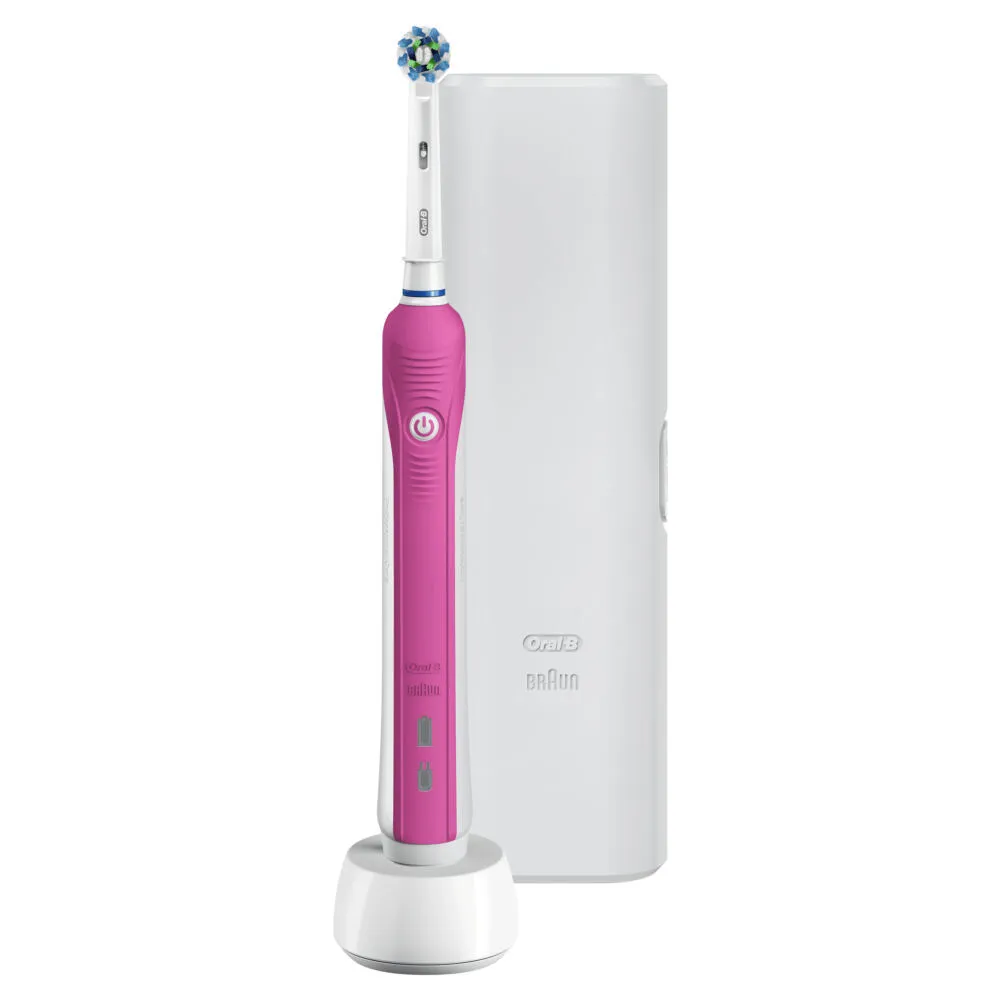 Oral-B PRO 80333799 elektrikli diş fırçası Yetişkin Döner-titreşimli diş fırçası Pembe, Beyaz Şarjlı Diş Fırçaları