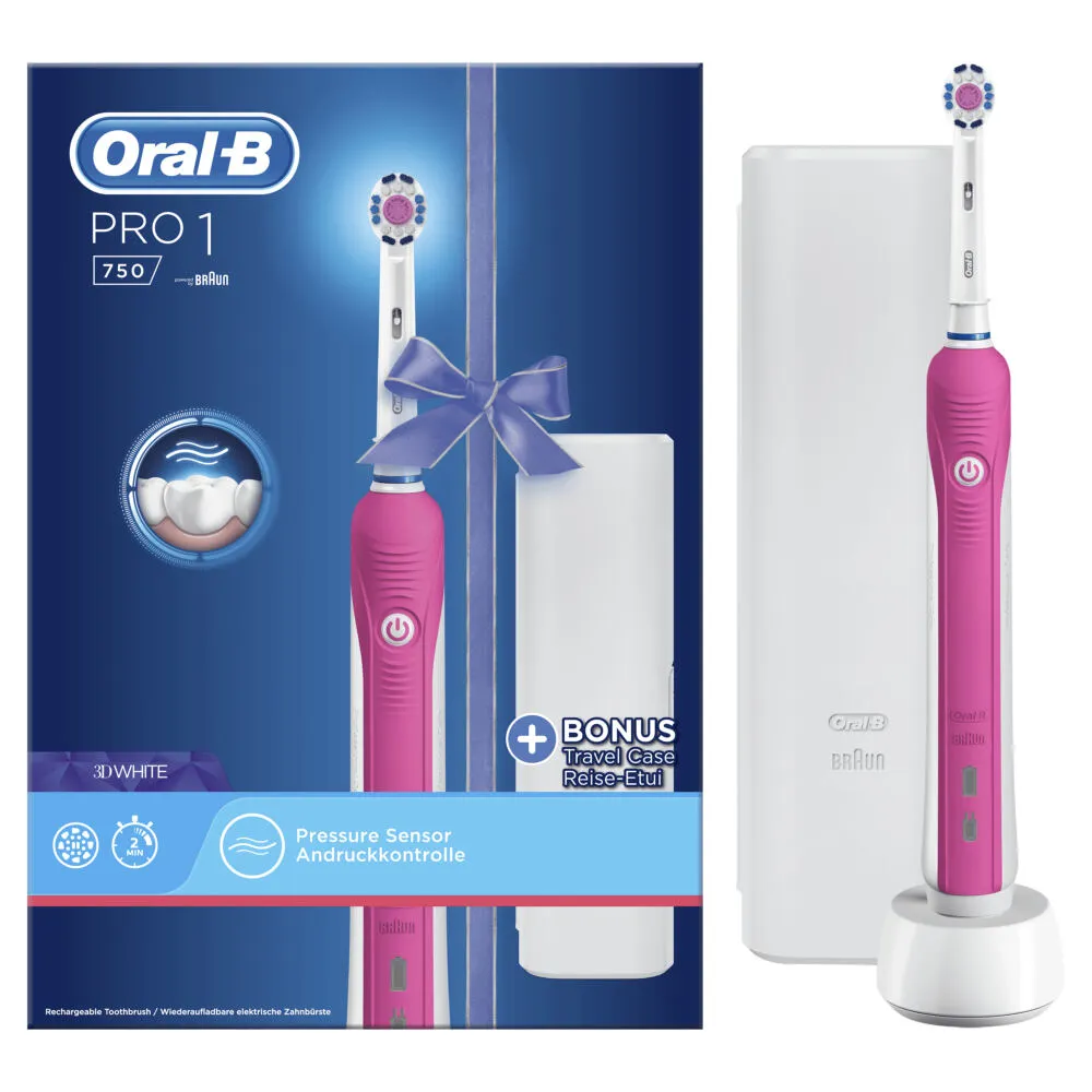 Oral-B PRO 80333800 elektrikli diş fırçası Yetişkin Döner-titreşimli diş fırçası Pembe, Beyaz Şarjlı Diş Fırçaları