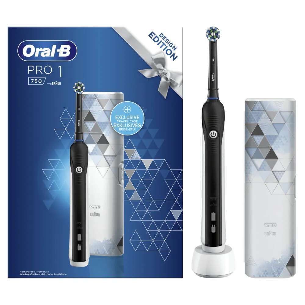 Oral-B PRO 1 - 750 Yetişkin Döner-titreşimli diş fırçası Siyah, Beyaz Şarjlı Diş Fırçaları