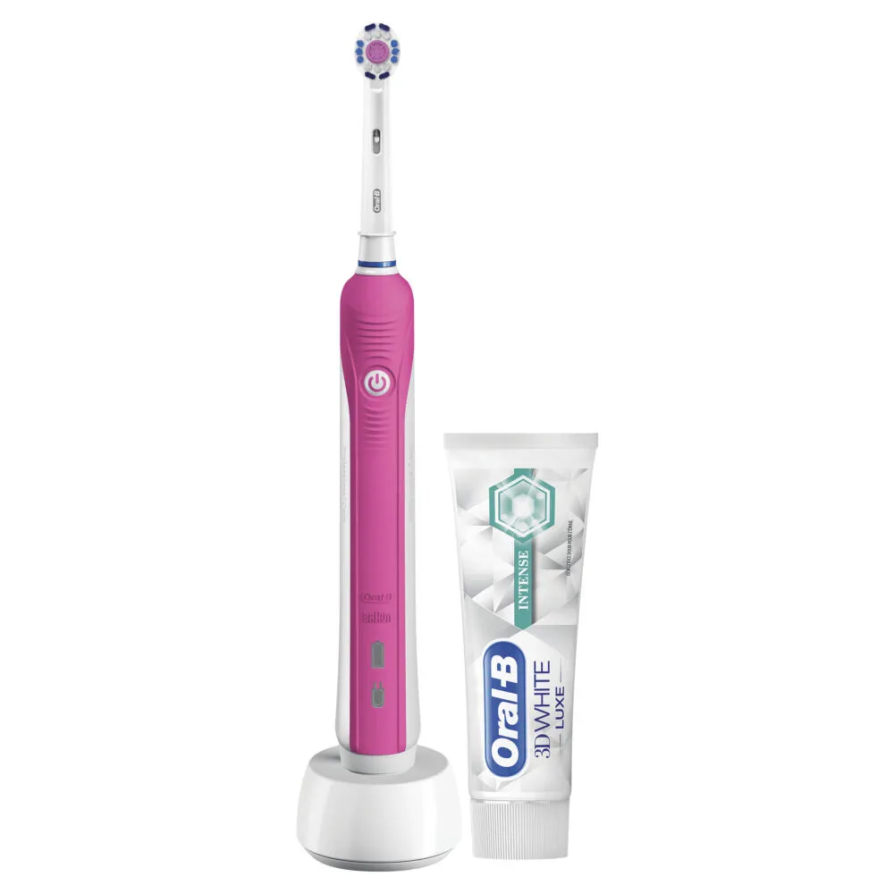 Oral-B PRO 80334209 elektrikli diş fırçası Yetişkin Döner-titreşimli diş fırçası Pembe, Beyaz Şarjlı Diş Fırçaları