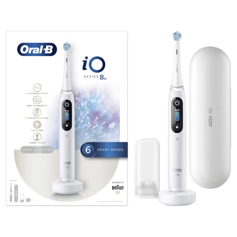 Oral-B iO 8n Yetişkin Titreşimli diş fırçası Beyaz Şarjlı Diş Fırçaları