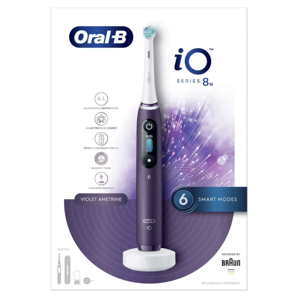 Oral-B iO Series 8n Yetişkin Titreşimli diş fırçası Mor, Beyaz Şarjlı Diş Fırçaları