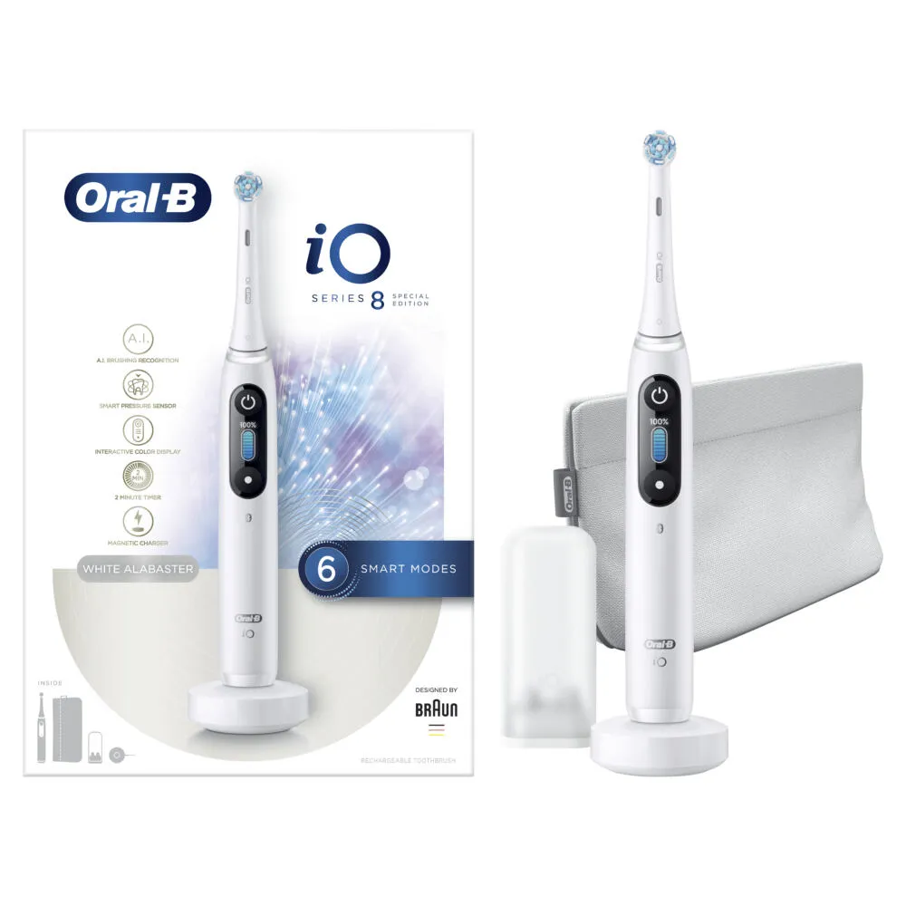 Oral-B iO 8 Special Edition Yetişkin Titreşimli diş fırçası Beyaz Şarjlı Diş Fırçaları
