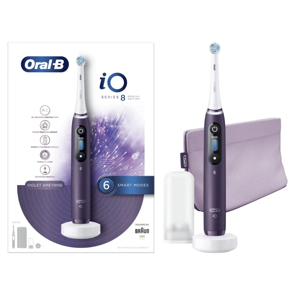 Oral-B iO 8 Special Edition Yetişkin Titreşimli diş fırçası Mor, Beyaz Şarjlı Diş Fırçaları