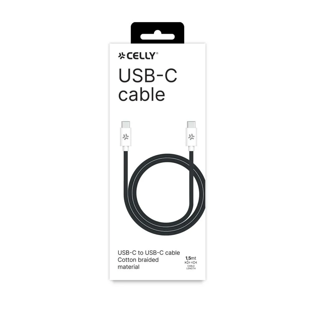 Celly USBCUSBCCOTTBK USB C to USB C (1,5 m) USB Kablosu Thumbnail 4