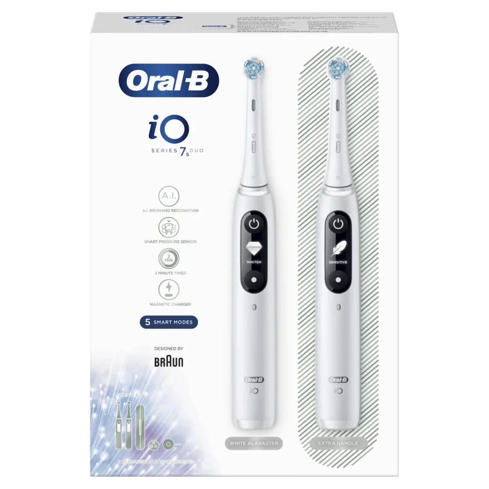 Oral-B iO Series 7s Duo Yetişkin Titreşimli diş fırçası Beyaz, Gümüş Thumbnail 3