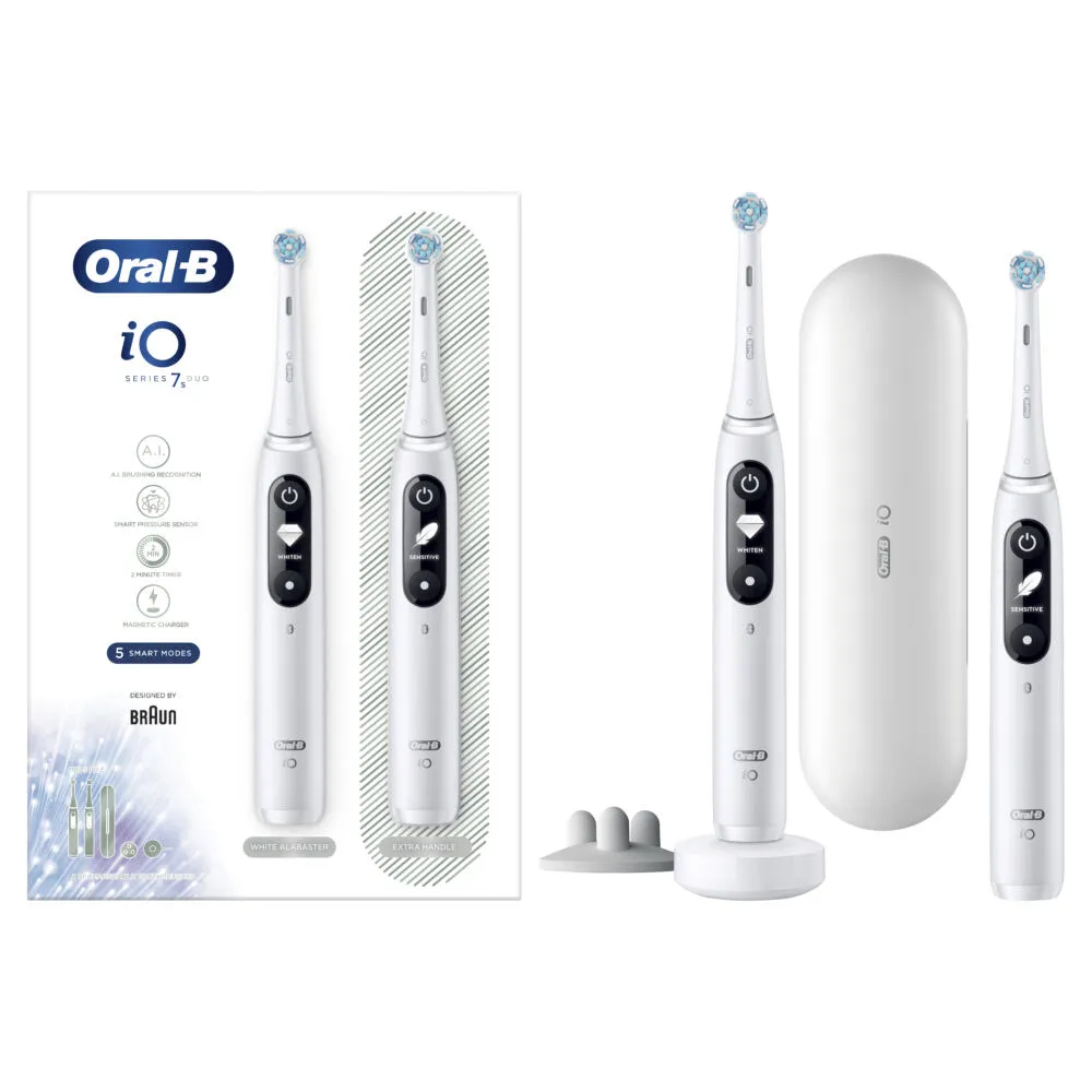 Oral-B iO Series 7s Duo Yetişkin Titreşimli diş fırçası Beyaz, Gümüş Thumbnail 1