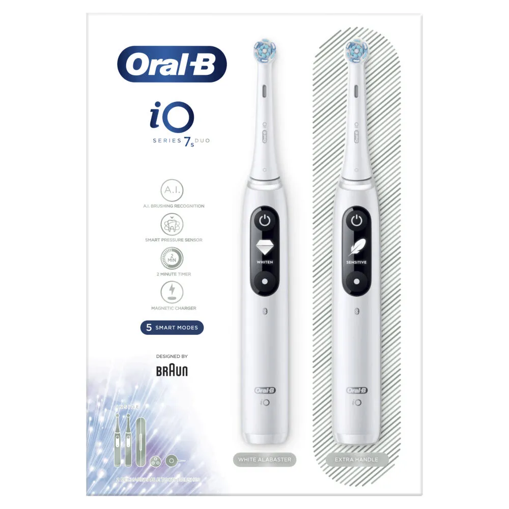 Oral-B iO Series 7s Duo Yetişkin Titreşimli diş fırçası Beyaz, Gümüş Thumbnail 2