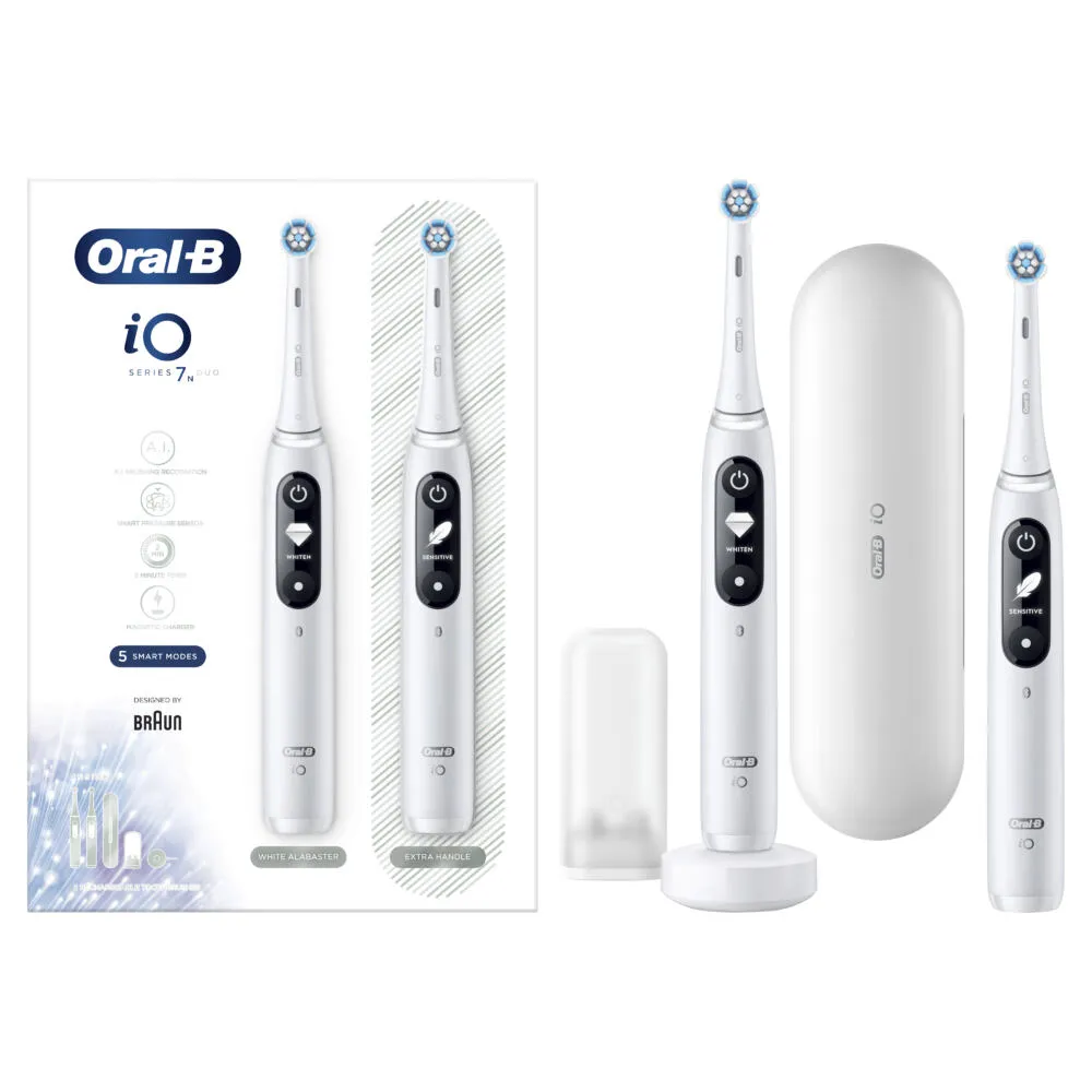 Oral-B iO Series 7n Duo Yetişkin Titreşimli diş fırçası Beyaz Şarjlı Diş Fırçaları
