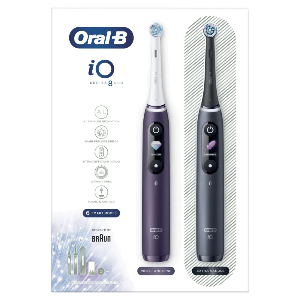 Oral-B iO Series 8 Duo Yetişkin Titreşimli diş fırçası Siyah Thumbnail 2