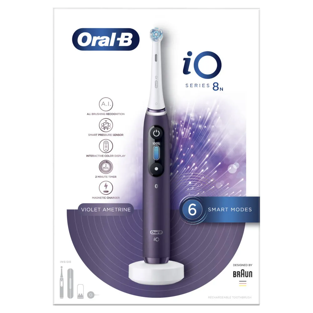 Oral-B iO 8n Yetişkin Titreşimli diş fırçası Mor, Beyaz Thumbnail 1