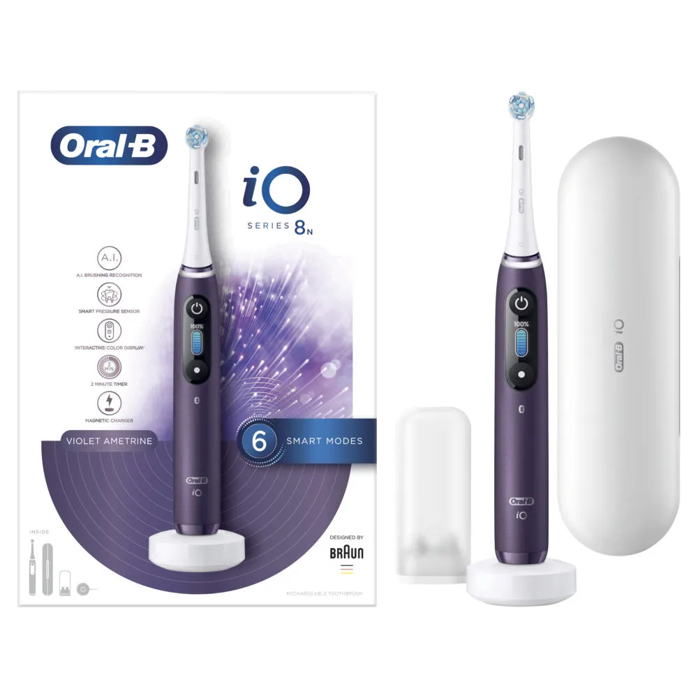 Oral-B iO 8n Yetişkin Titreşimli diş fırçası Mor, Beyaz Şarjlı Diş Fırçaları
