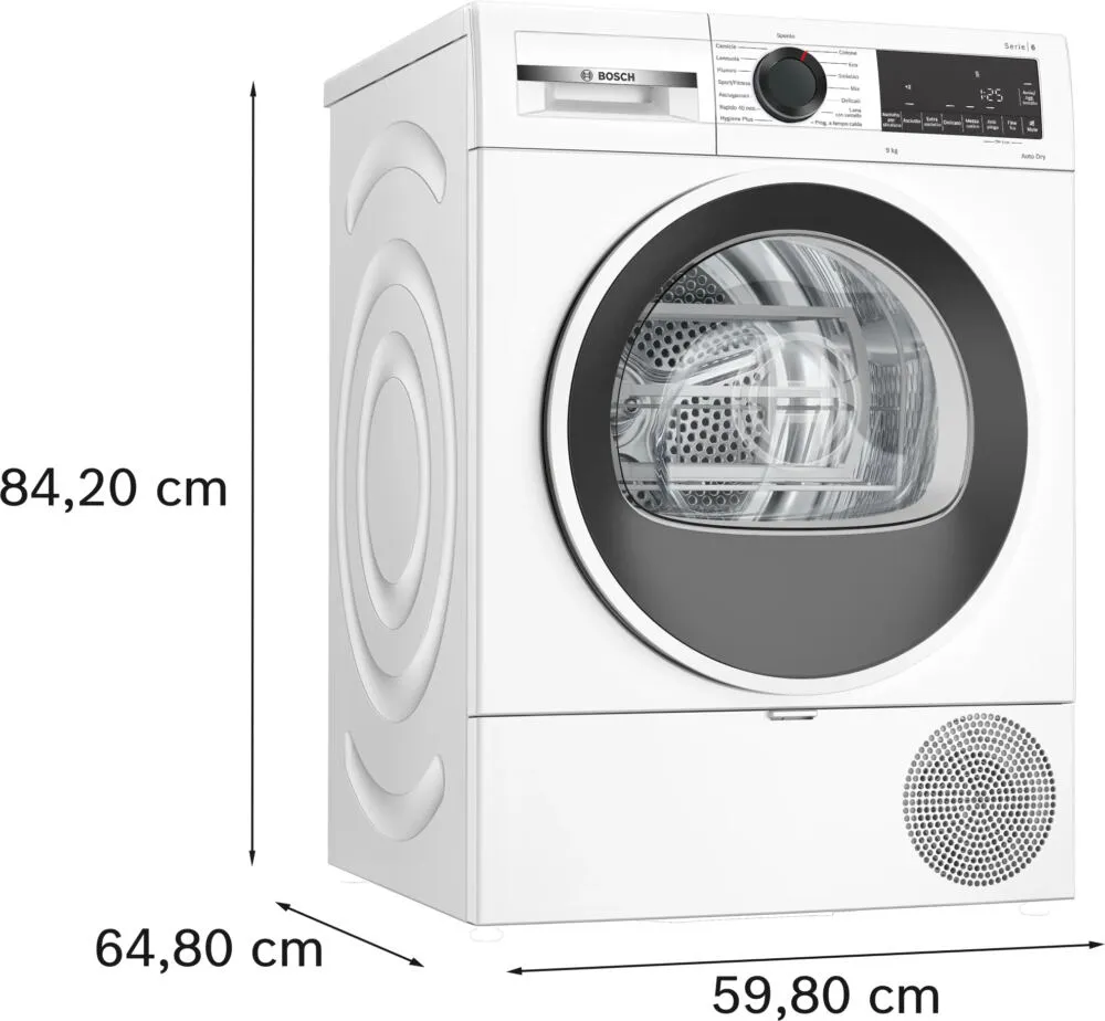 Bosch Serie 6 WQG243D8IT kurutucu Solo Önden yüklemeli 9 kg Beyaz Thumbnail 4
