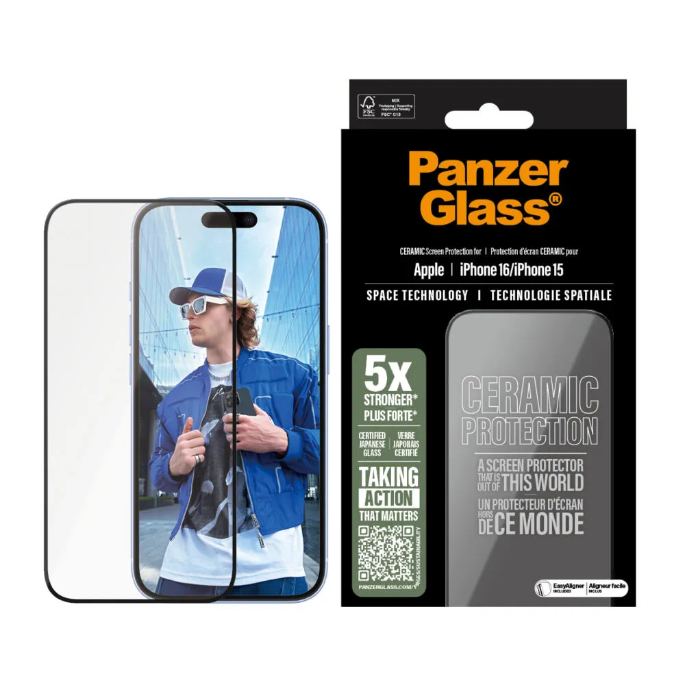 PanzerGlass® Ceramic Screen Protector iPhone 16 | 15 | Ultra-Wide Fit 2853CA Thumbnail 1