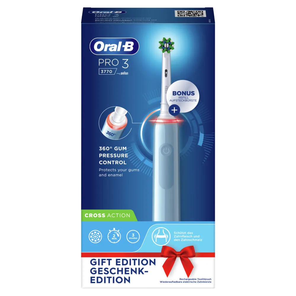 Oral-B Pro 3 3770 Yetişkin Titreşimli diş fırçası Mavi Şarjlı Diş Fırçaları