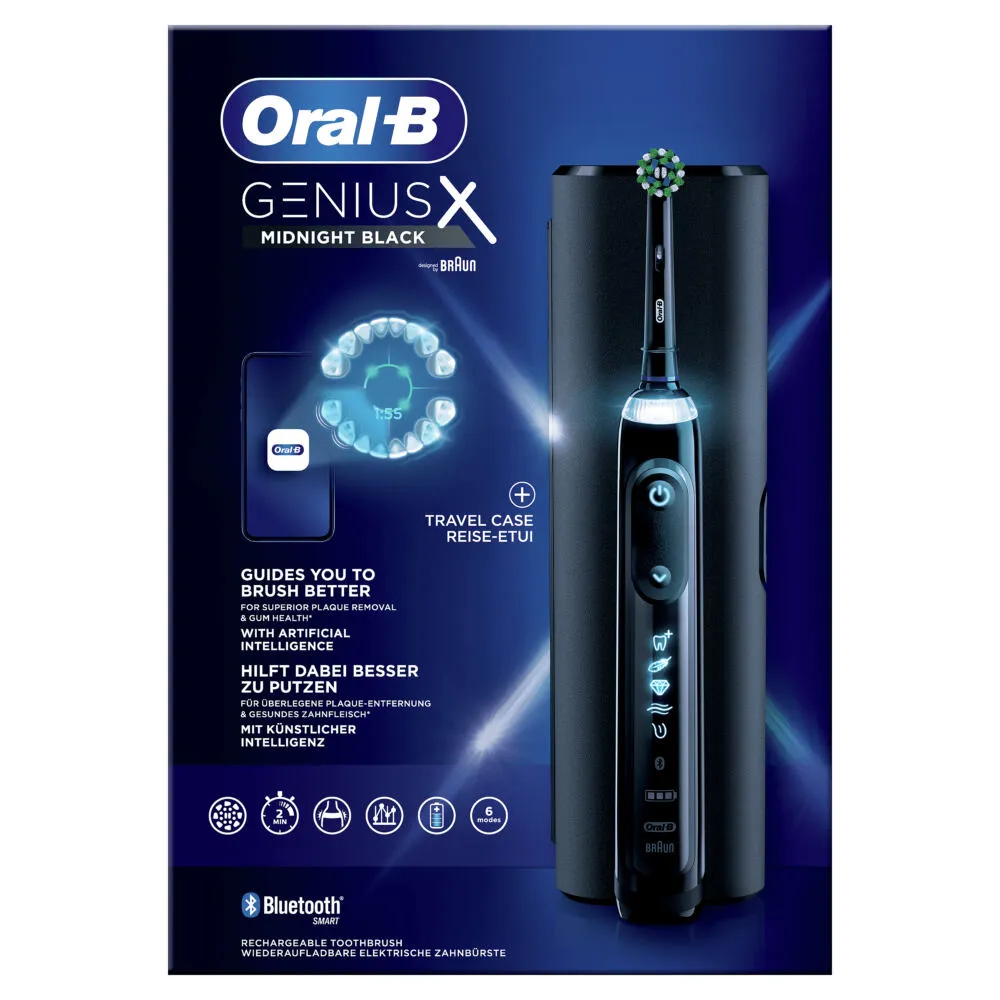 Oral-B Genius X 80354128 elektrikli diş fırçası Yetişkin Titreşimli diş fırçası Siyah, Mavi Şarjlı Diş Fırçaları