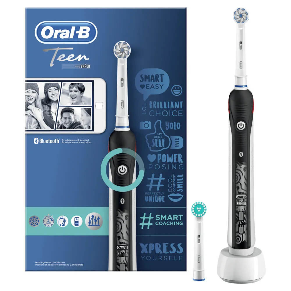 Oral-B Teen 80359267 elektrikli diş fırçası Gençler Döner-titreşimli diş fırçası Siyah, Beyaz Şarjlı Diş Fırçaları