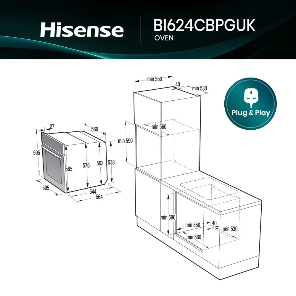 Hisense BI624CBPGUK 77 Litre Ankastre Fırın Thumbnail 6