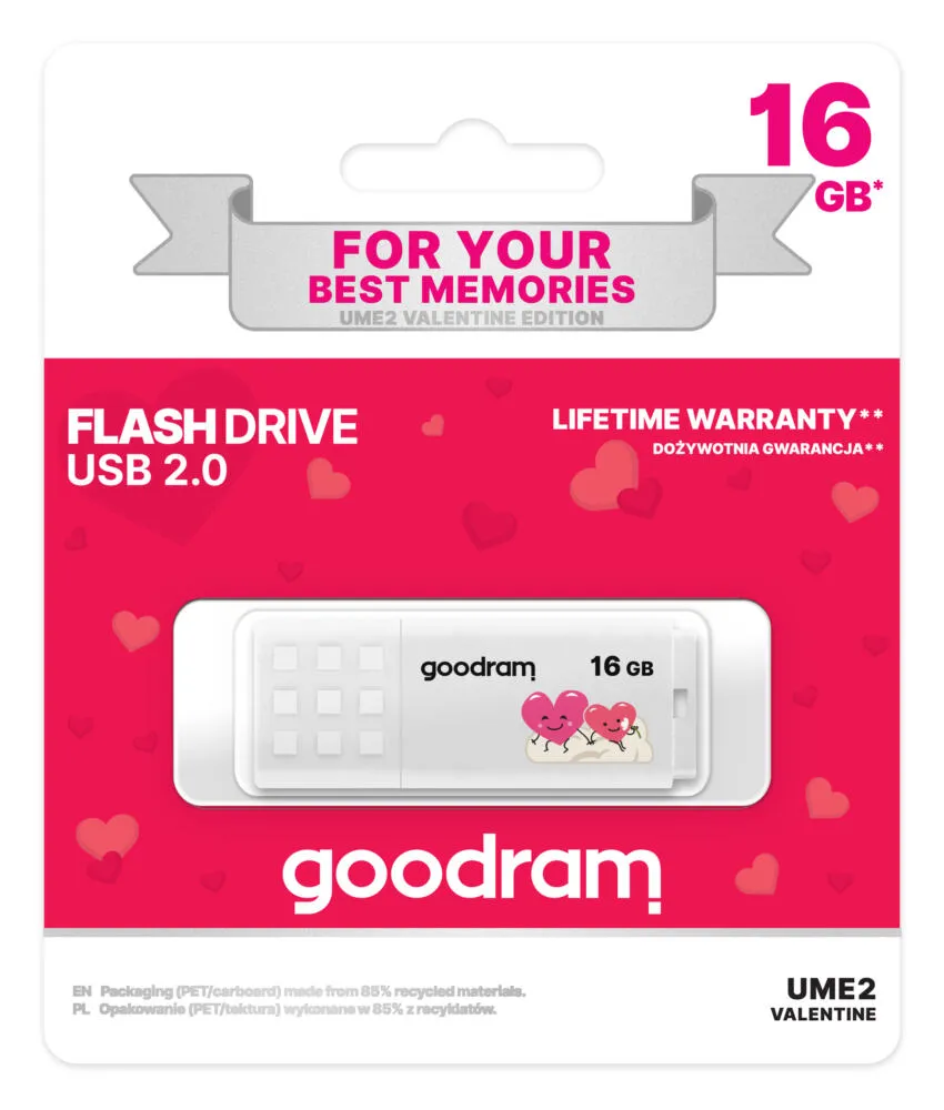 Goodram UME2 Valentine USB flash sürücü 16 GB A tipi USB 2.0 Beyaz Thumbnail 1