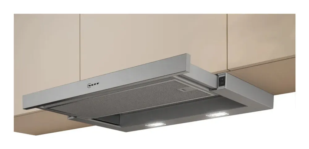 Neff D46BR22X2 ocak bacası Yarı yerleşik (dışa çekmeli) Paslanmaz çelik 394 m³/Saat Davlumbaz ve Aspiratö