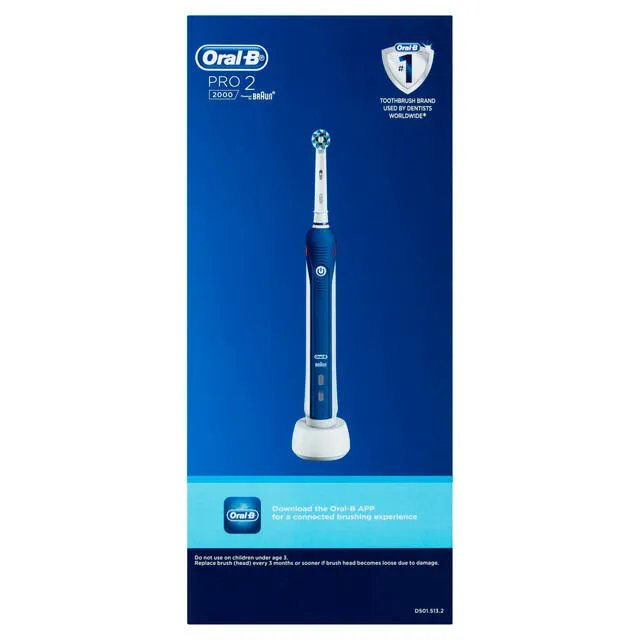 Oral-B PRO 2000 BLUE elektrikli diş fırçası Yetişkin Döner diş fırçası Mavi, Beyaz Thumbnail 2