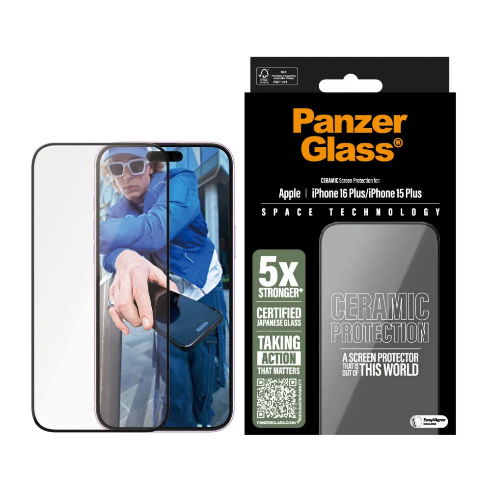 PanzerGlass® Ceramic Screen Protector iPhone 16 Plus | 15 Plus | Ultra-Wide Fit w. EasyAligner 2855 Thumbnail 1