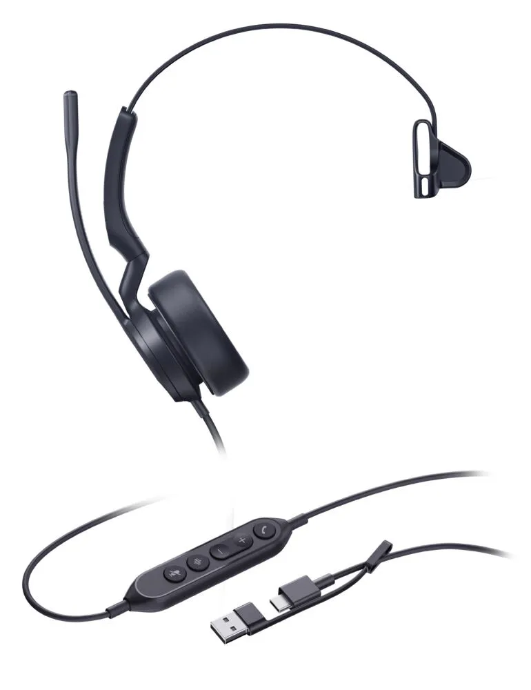 Yealink UH44 Mono UC USB-C/A Kulaklık Kablolu Saç bandı Ofis/Çağrı merkezi USB Type-C / USB Type-A Siyah