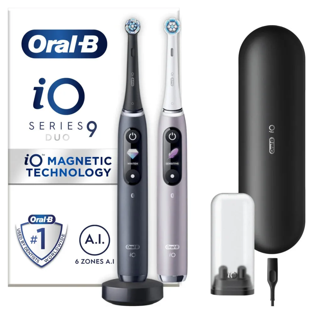 Oral-B iO Series 9 Duo Pack Yetişkin Döner-titreşimli diş fırçası Siyah, Gül Şarjlı Diş Fırçaları