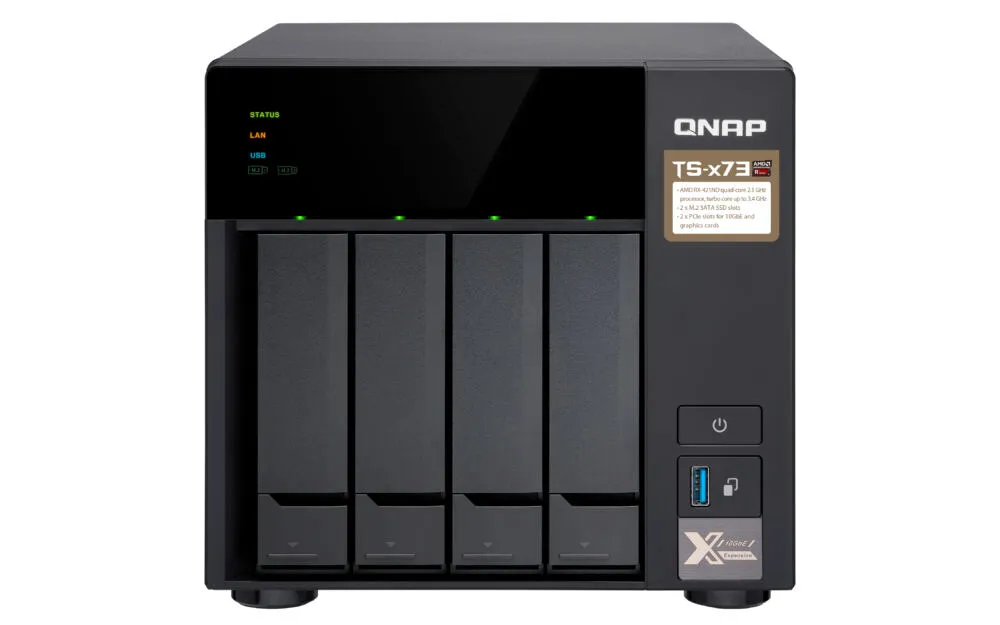 QNAP TS-473 NAS Dikey (Tower) AMD Embedded R-Series SoC RX-421ND 8 GB DDR4 24 TB HDD QNAP Turbo System Siyah