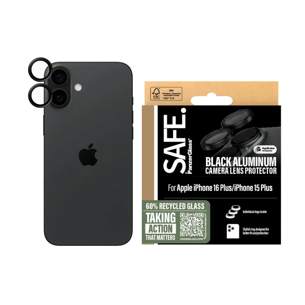 PanzerGlass SAFE. by PanzerGlass® Camera Lens Protector Black iPhone 16 | 16 Plus SAFE95890 Thumbnail 1