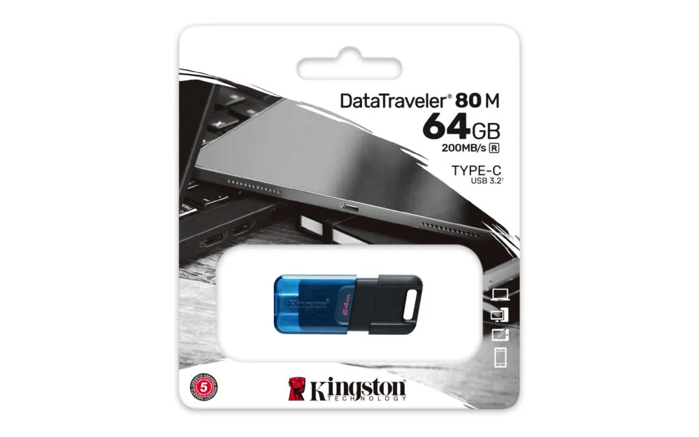 Kingston Technology DataTraveler 80 M DT80M/64GB 64 GB Type-C USB 3.2 200 MB/s Flash Bellek Thumbnail 9